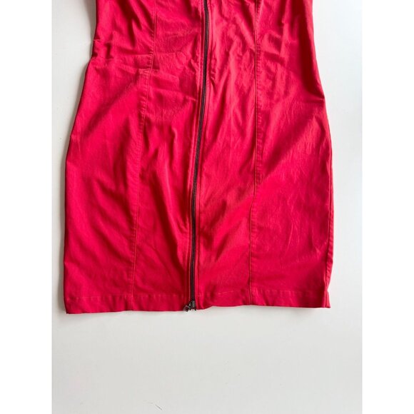 SARAH PACINI Red Stretch Cotton Twill Front Zipper Sheath Dress, Size 3/L - Picture 8 of 13